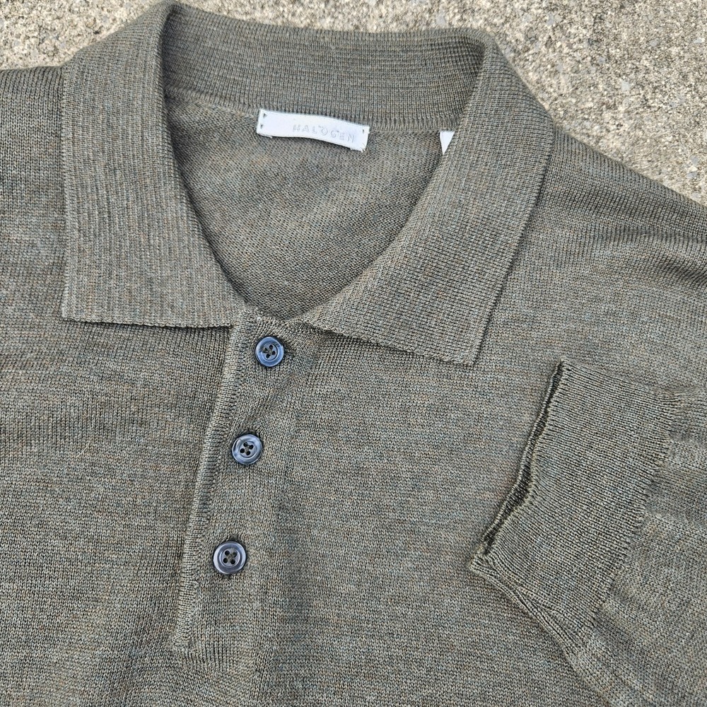Halogen Merino Wool Polo Sweater Mens XL Forrest Green Quarter Button New Soft